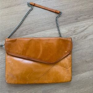 HOBO Cognac Leather Envelope Clutch with Chain Strap